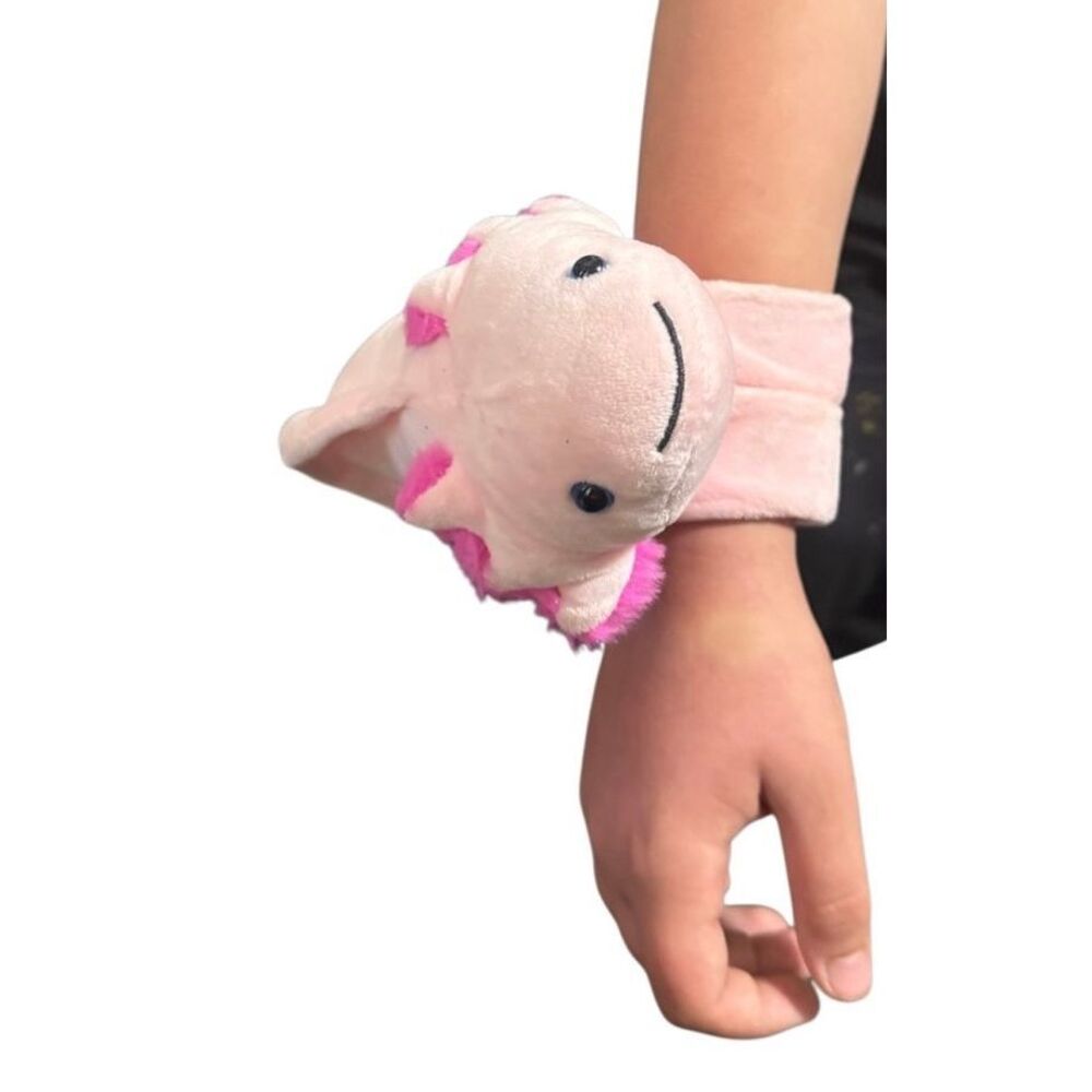 The Petting Zoo Axolotl Plush Stuffed Animal with Two Slap Bracelets Pink Arm - Picture 3 of 11